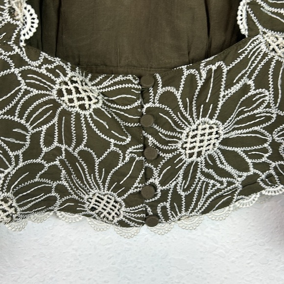 Express Open Back Embroidered Eyelet top brown olive green - Picture 8 of 9